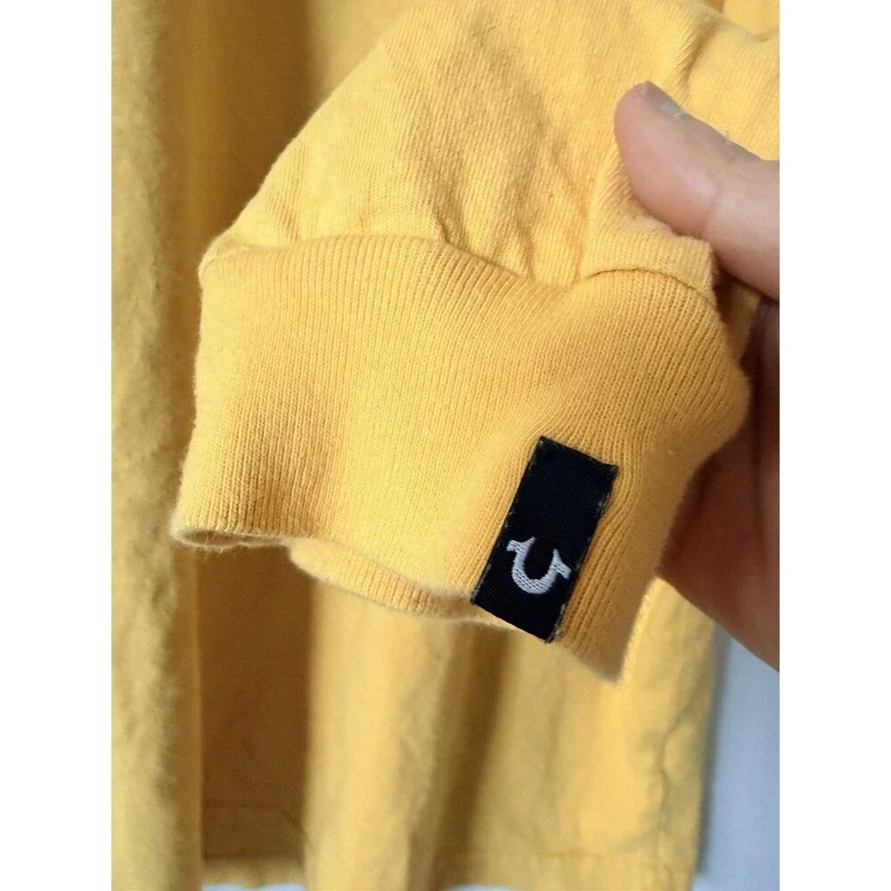 True Religion XL Long Sleeve T Shirt Yellow Embroidered Logo USA Made Cotton Y2K